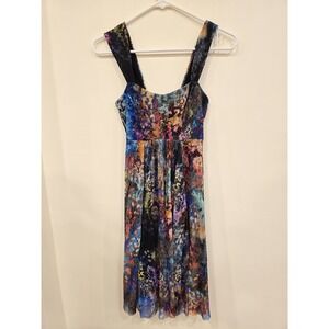 Elana Kattan Art Print Fit & Flare Dress M Multicolor Botanical Made USA...
